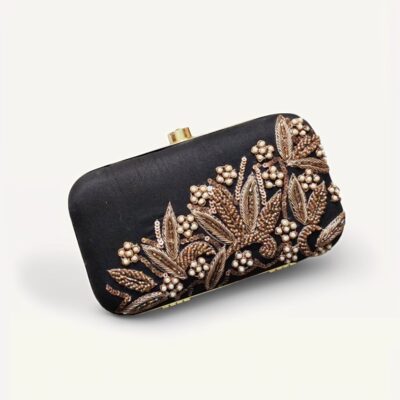 Women Black Raw Silk Clutches - Image 4