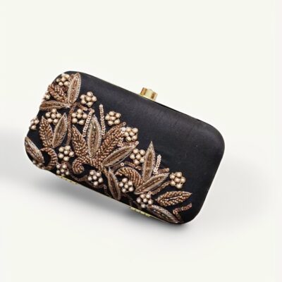 Women Black Raw Silk Clutches - Image 2