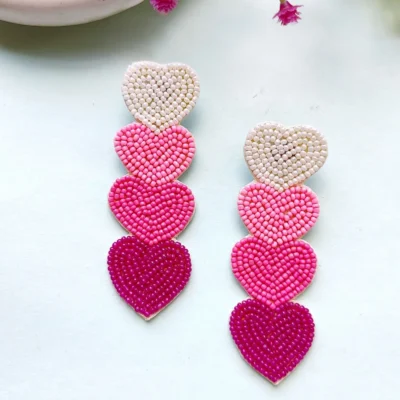 Fabric Heart Shaped Drop Earrings - Image 3